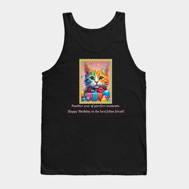 Happy Birthday Cat (Cat Lovers Motivational and Inspirational Quote) Tank Top by Inspire Me 